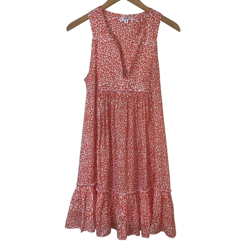 Lemlem Dress Womens Small Coral Halima Bib Animal Print Gold  Boho Festival